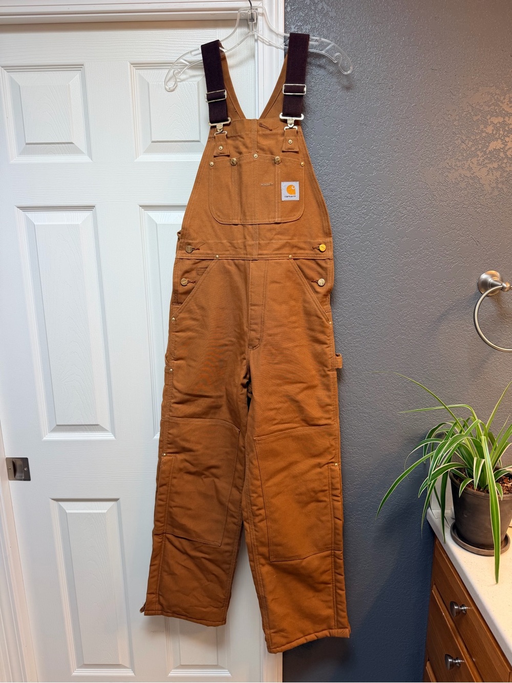Carhartt Tan Duck Canvas Overalls with Dark Brown Straps - Picture 2 of 9